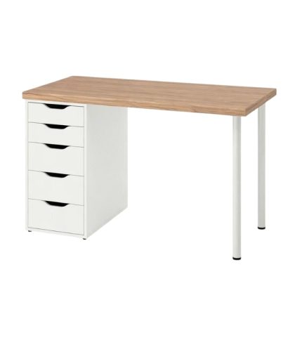 Bàn làm việc IKEA 1 Tủ LBV63.2 120x60 - Trắng + Vân gỗ