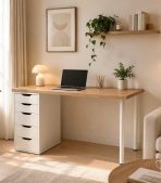 Bàn làm việc IKEA 1 Tủ LBV63.7 140x60 - Trắng + Vân gỗ