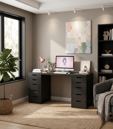 Bàn làm việc IKEA 2 Tủ LBV38.8 180x60 - Đen