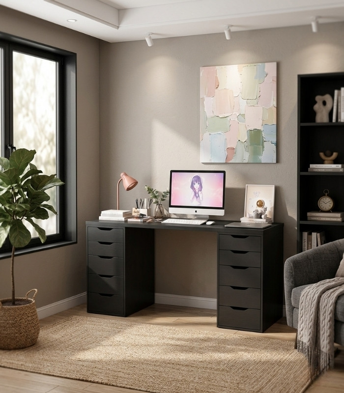 Bàn làm việc IKEA 2 Tủ LBV38.8 180x60 - Đen