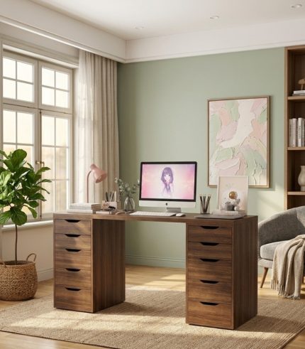 Bàn làm việc IKEA 2 Tủ LBV38.14 200x60 - Vân gỗ đậm