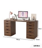 Bàn làm việc IKEA 2 Tủ LBV38.4 160x60 - Vân gỗ đậm