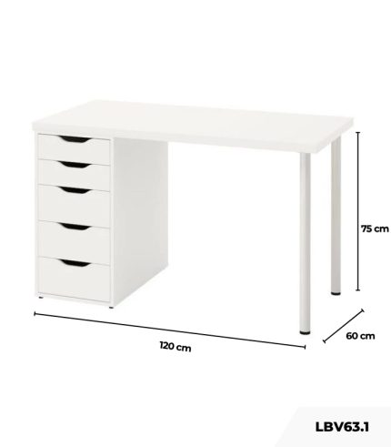 Bàn làm việc IKEA 1 Tủ LBV63.1 120x60 - Trắng