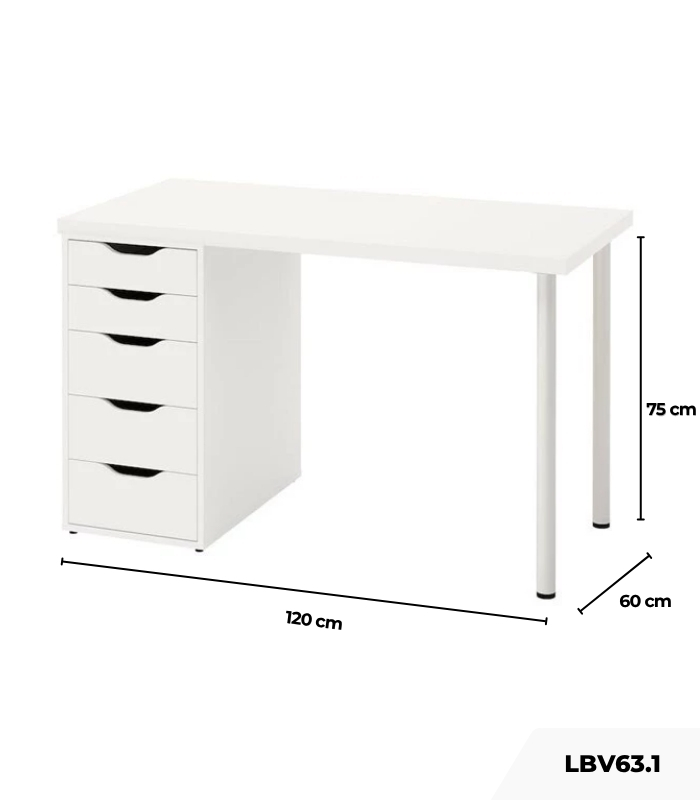 Bàn làm việc IKEA 1 Tủ LBV63.1 120x60 - Trắng