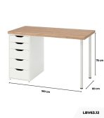 Bàn làm việc IKEA 1 Tủ LBV63.12 160x60 - Trắng + Vân gỗ