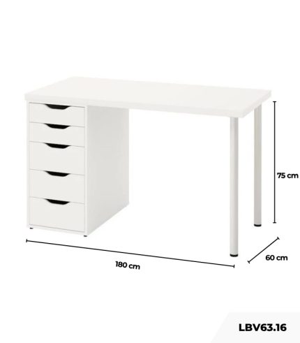 Bàn làm việc IKEA 1 Tủ LBV63.16 180x60 - Trắng