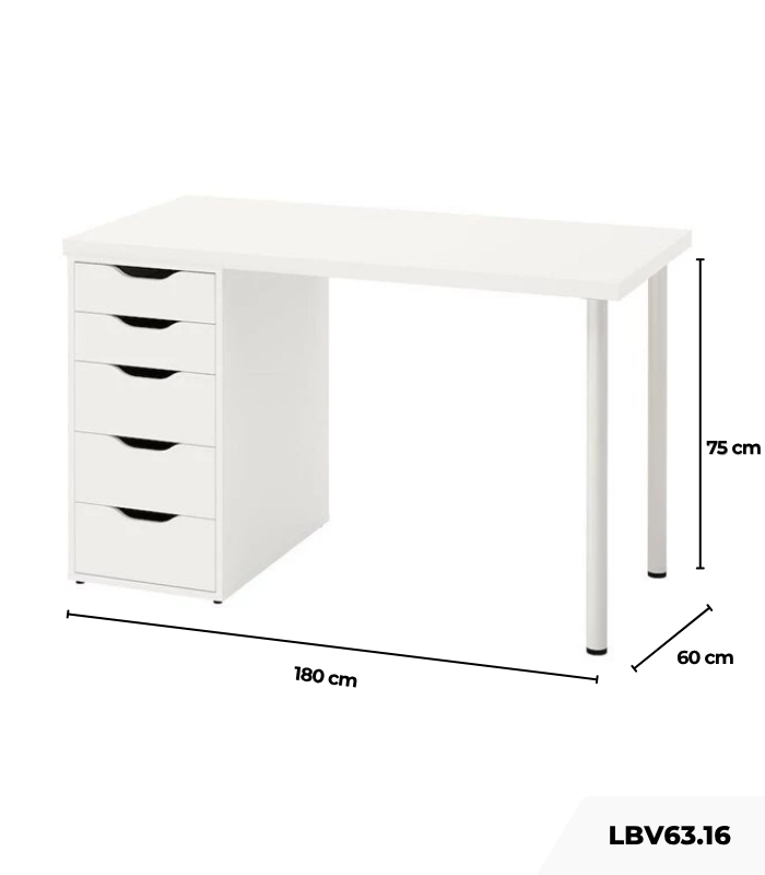 Bàn làm việc IKEA 1 Tủ LBV63.16 180x60 - Trắng