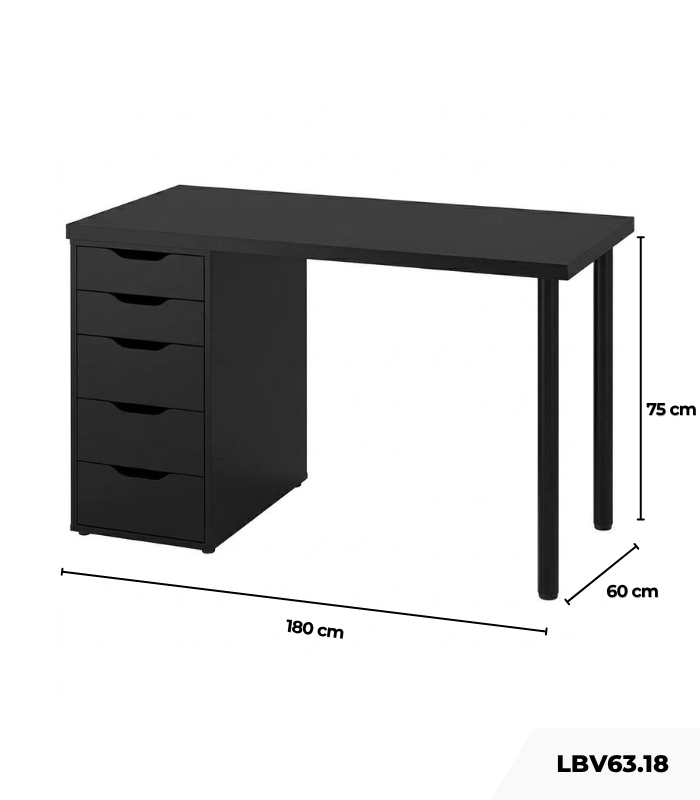 Bàn làm việc IKEA 1 Tủ LBV63.18 180x60 - Đen