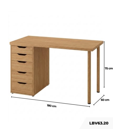 Bàn làm việc IKEA 1 Tủ LBV63.20 180x60 - Vân gỗ nhạt