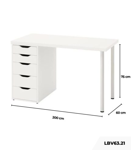 Bàn làm việc IKEA 1 Tủ LBV63.21 200x60 - Trắng