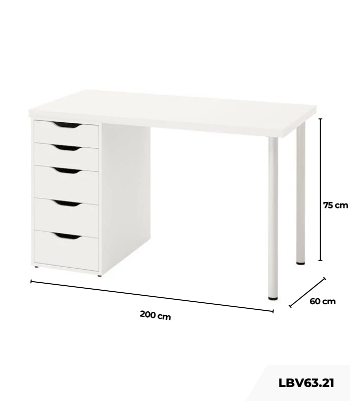 Bàn làm việc IKEA 1 Tủ LBV63.21 200x60 - Trắng