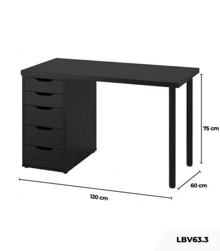 Bàn làm việc IKEA 1 Tủ LBV63.3 120x60 - Đen