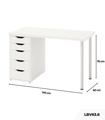 Bàn làm việc IKEA 1 Tủ LBV63.6 140x60 - Trắng