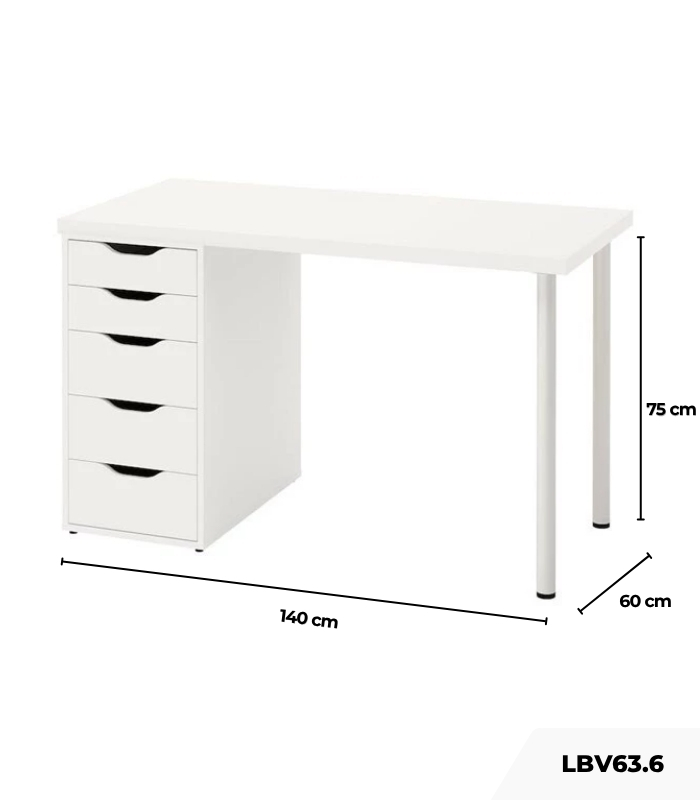 Bàn làm việc IKEA 1 Tủ LBV63.6 140x60 - Trắng
