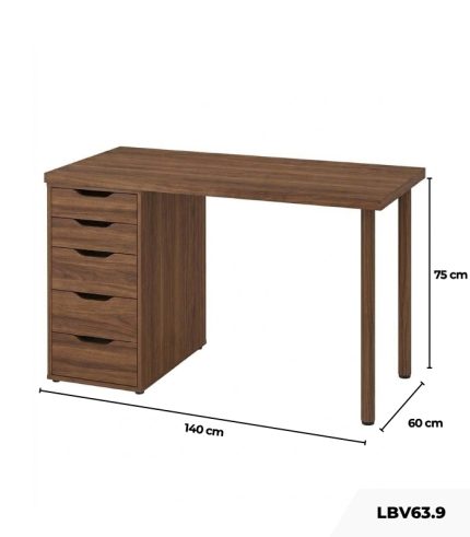 Bàn làm việc IKEA 1 Tủ LBV63.9 140x60 - Vân gỗ đậm