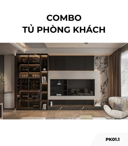 Combo tủ phòng khách PK01.1 4m6 x 2m7 - Ghi