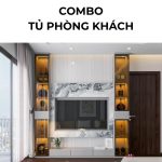 Combo tủ phòng khách PK07.1 - Ghi nhạt kết hợp Trắng