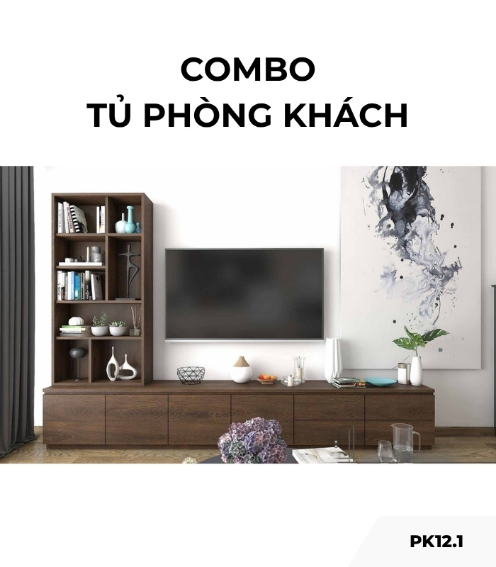 Combo tủ phòng khách PK12.1 - Gỗ đậm