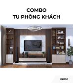 Combo tủ phòng khách PK13.1 - Gỗ kết hợp Be nhạt