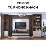 Combo tủ phòng khách PK13.1 - Gỗ kết hợp Be nhạt