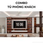 Combo tủ phòng khách PK14.1 - Gỗ kết hợp Trắng