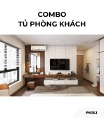 Combo tủ phòng khách PK15.1 - Gỗ kết hợp Trắng