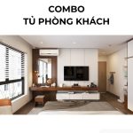 Combo tủ phòng khách PK15.1 - Gỗ kết hợp Trắng
