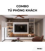 Combo tủ phòng khách PK18.1 320x25 - Gỗ kết hợp Trắng