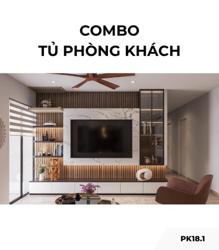 Combo tủ phòng khách PK18.1 320x25 - Gỗ kết hợp Trắng