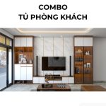 Combo tủ phòng khách PK19.1 - Gỗ kết hợp Trắng