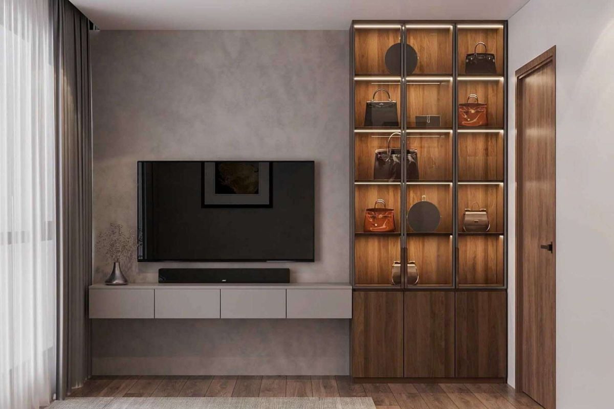 Tủ trang trí cánh Gỗ kết hợp Khung nhôm Kính màu PK05.3