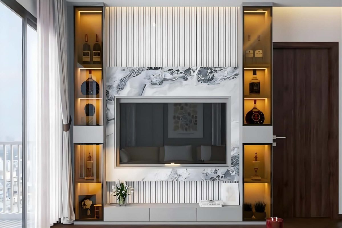 Tủ trang trí cánh Gỗ kết hợp Khung nhôm Kính màu PK07.3