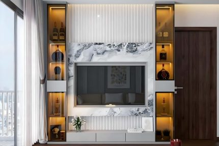 Tủ trang trí cánh Gỗ kết hợp Khung nhôm Kính màu PK07.3