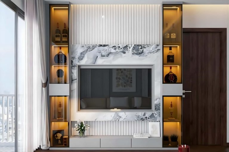 Tủ trang trí cánh Gỗ kết hợp Khung nhôm Kính màu PK07.3