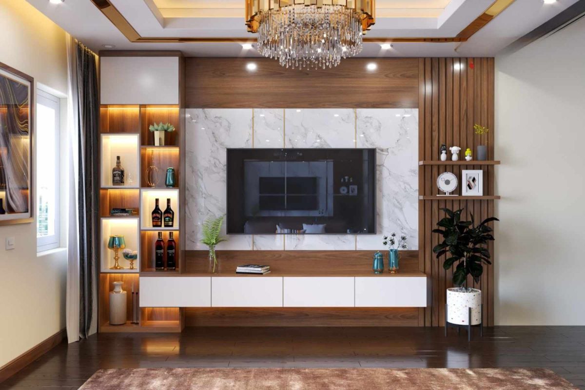 Tủ trang trí gỗ PK08.3 75x264 - Gỗ kết hợp Trắng