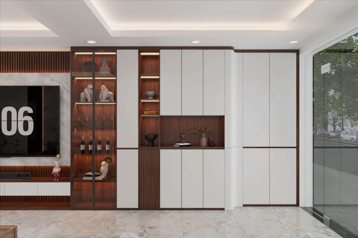 Tủ trang trí cánh Gỗ kết hợp Khung nhôm Kính màu PK14.3 500x280 - Gỗ kết hợp Trắng