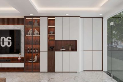 Tủ trang trí cánh Gỗ kết hợp Khung nhôm Kính màu PK14.3 500x280 - Gỗ kết hợp Trắng