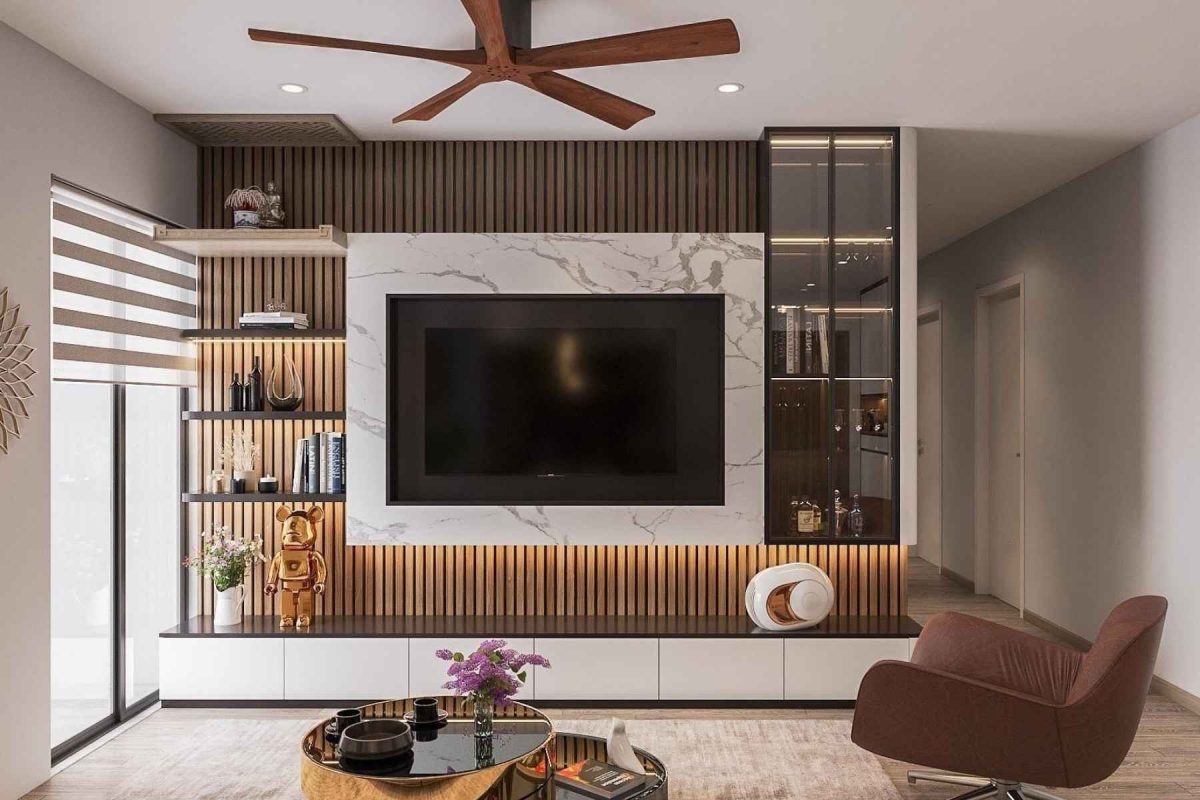 Tủ trang trí tivi PK18.4 180x140 - Gỗ kết hợp Trắng