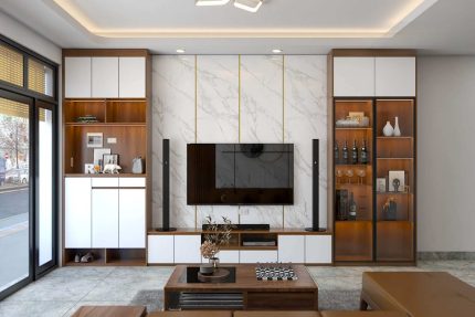 Tủ rượu cánh Gỗ kết hợp Khung nhôm Kính màu PK19.4 110x270 - Gỗ kết hợp Trắng