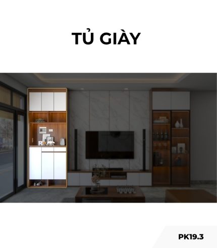Tủ giày gỗ PK19.3 110x270 - Gỗ kết hợp Trắng