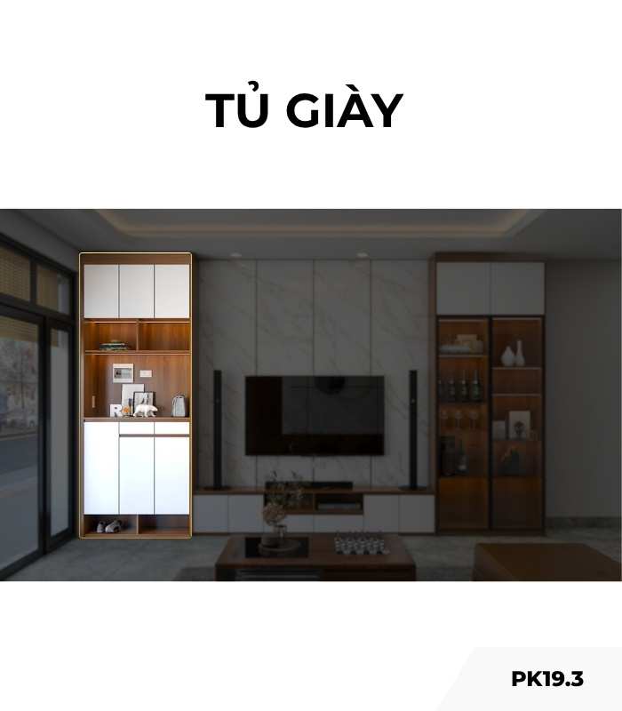 Tủ giày gỗ PK19.3 110x270 - Gỗ kết hợp Trắng
