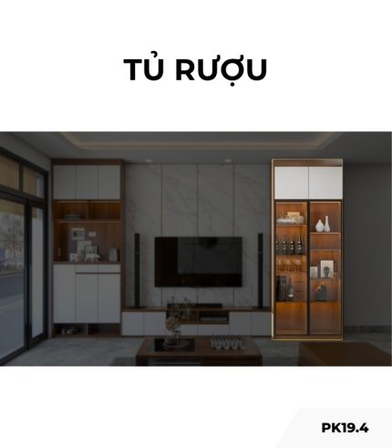Tủ rượu cánh Gỗ kết hợp Khung nhôm Kính màu PK19.4 110x270 - Gỗ kết hợp Trắng