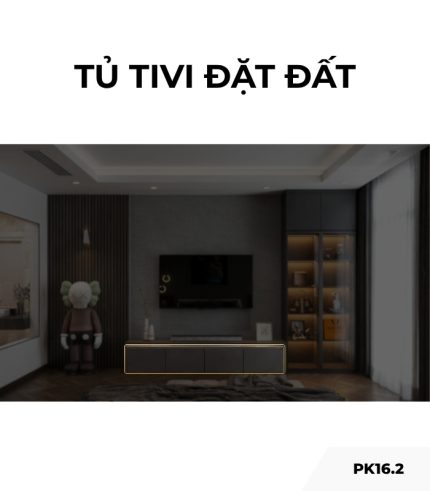 Tủ tivi đặt đất PK16.2 240x50 - Gỗ kết hợp Ghi đậm
