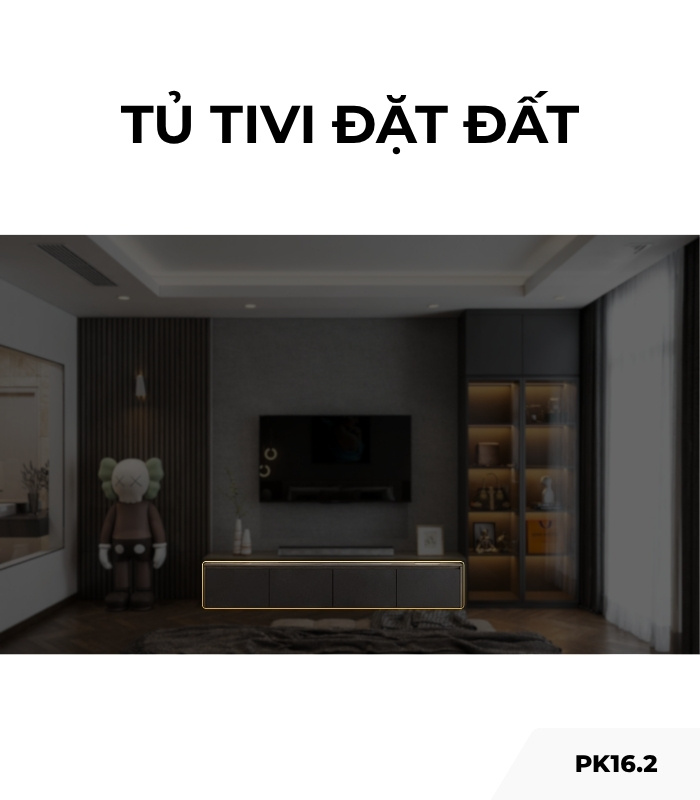 Tủ tivi đặt đất PK16.2 240x50 - Gỗ kết hợp Ghi đậm
