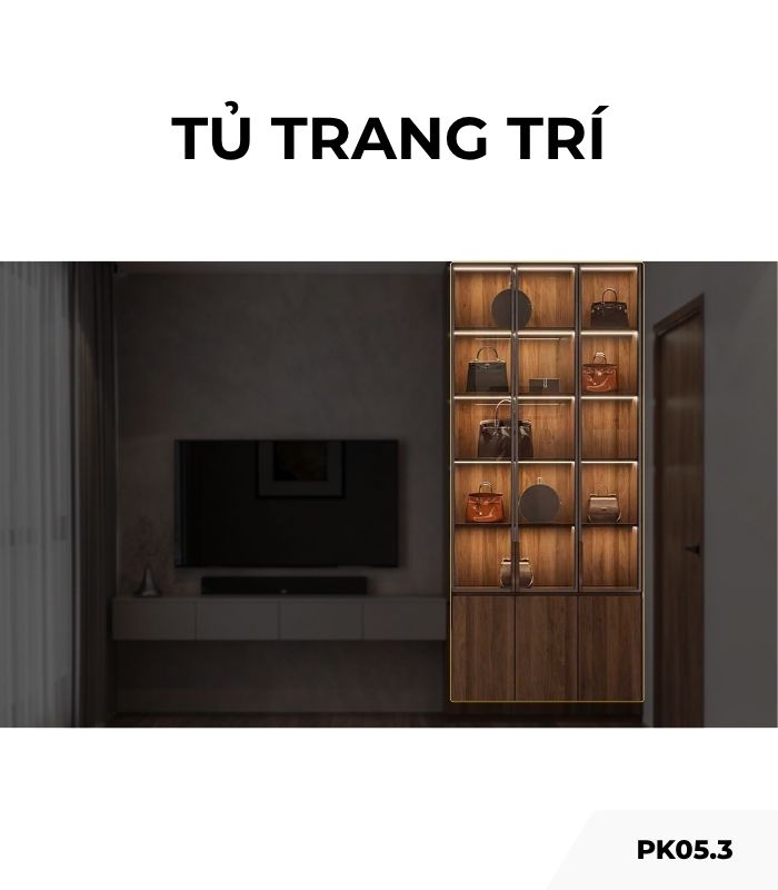 Tủ trang trí cánh Gỗ kết hợp Khung nhôm Kính màu PK05.3