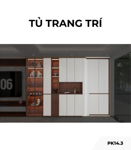Tủ trang trí cánh Gỗ kết hợp Khung nhôm Kính màu PK14.3 500x280 - Gỗ kết hợp Trắng