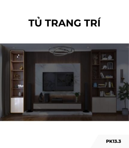 Tủ trang trí gỗ PK13.3 60x260 - Gỗ kết hợp Be nhạt