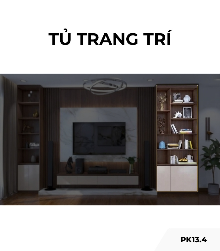 Tủ trang trí gỗ PK13.4 90x260 - Gỗ kết hợp Be nhạt