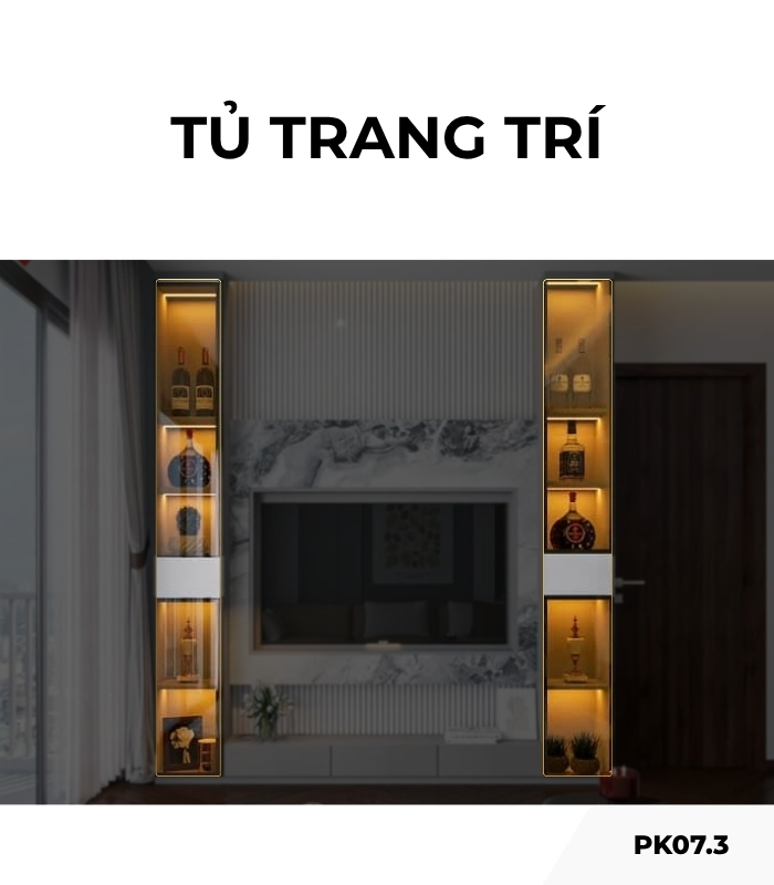 Tủ trang trí cánh Gỗ kết hợp Khung nhôm Kính màu PK07.3