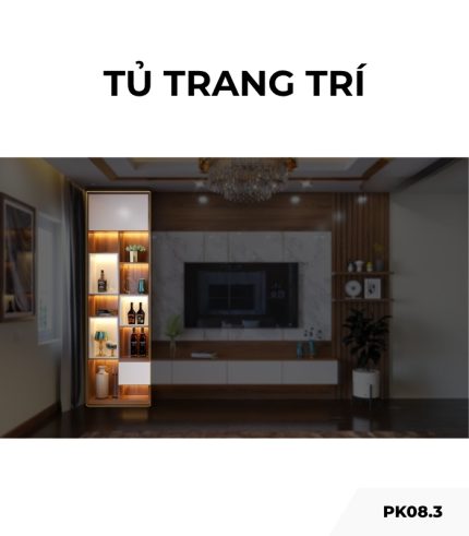 Tủ trang trí gỗ PK08.3 75x264 - Gỗ kết hợp Trắng